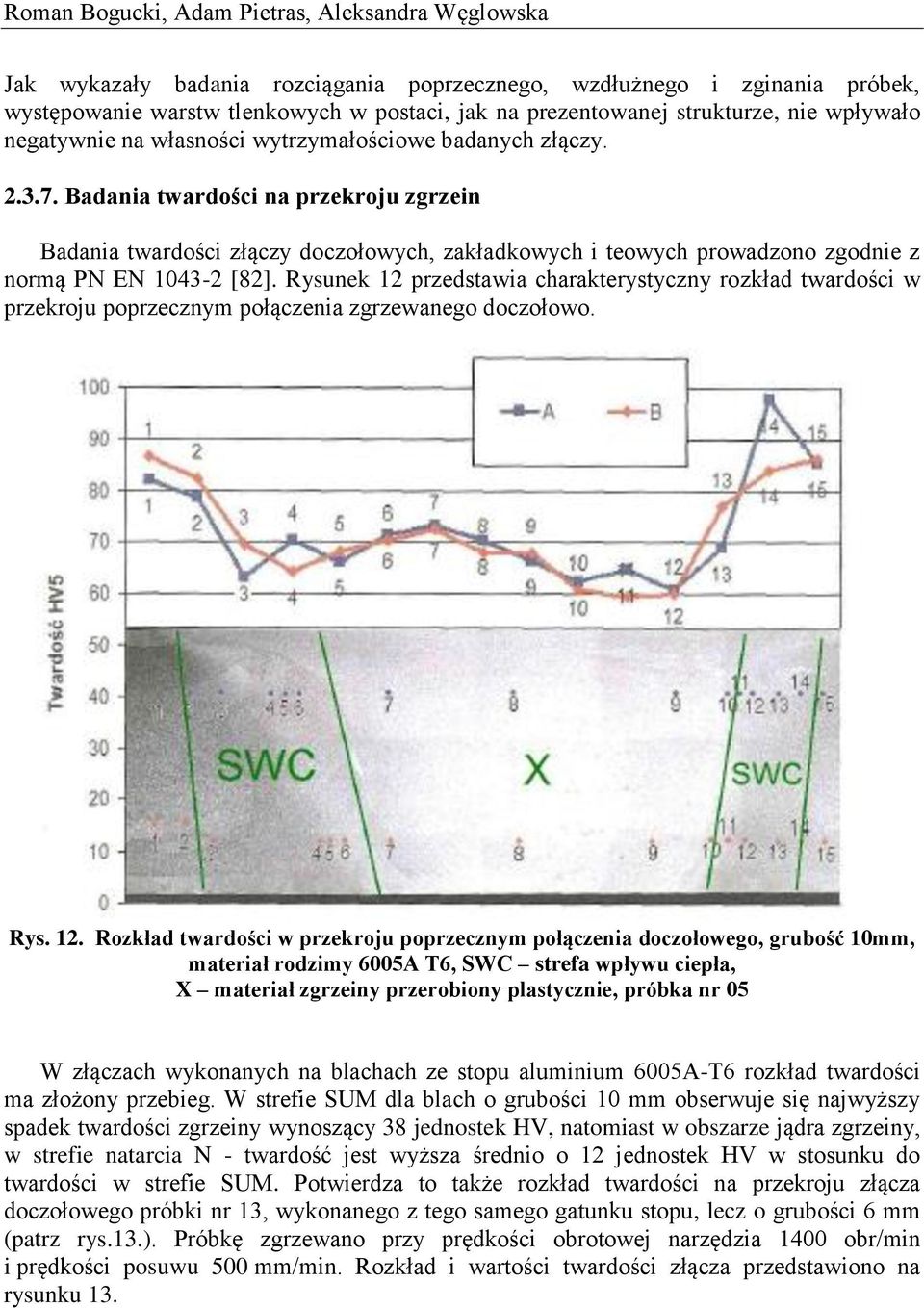 Badania twardości na przekroju zgrzein Badania twardości złączy doczołowych, zakładkowych i teowych prowadzono zgodnie z normą PN EN 1043-2 [82].