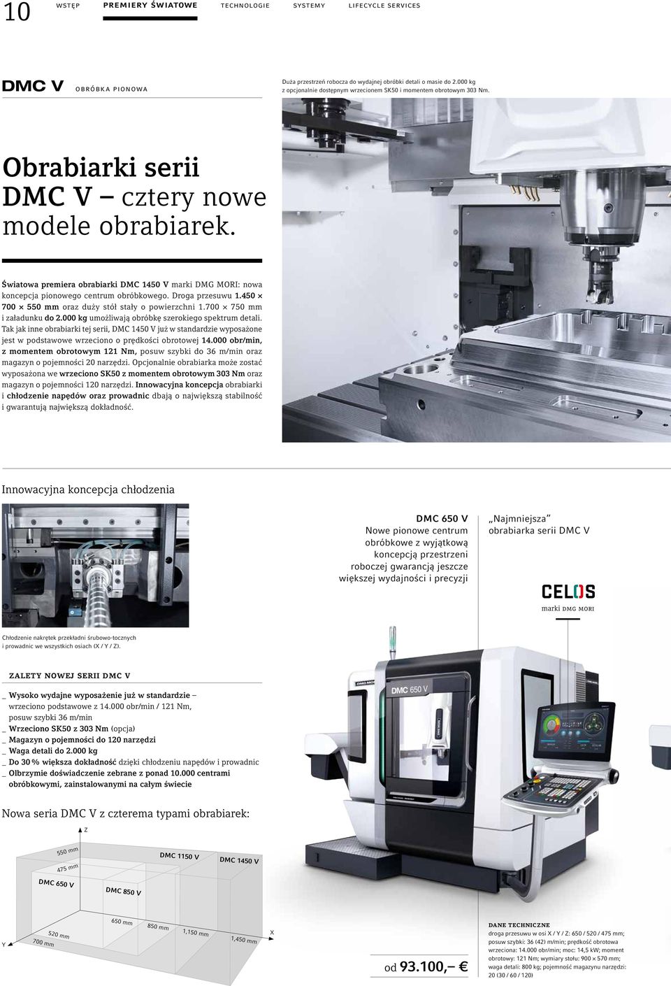 Światowa premiera obrabiarki DMC 1450 V marki DMG MORI: nowa koncepcja pionowego centrum obróbkowego. Droga przesuwu 1.450 700 550 mm oraz duży stół stały o powierzchni 1.700 750 mm i załadunku do 2.