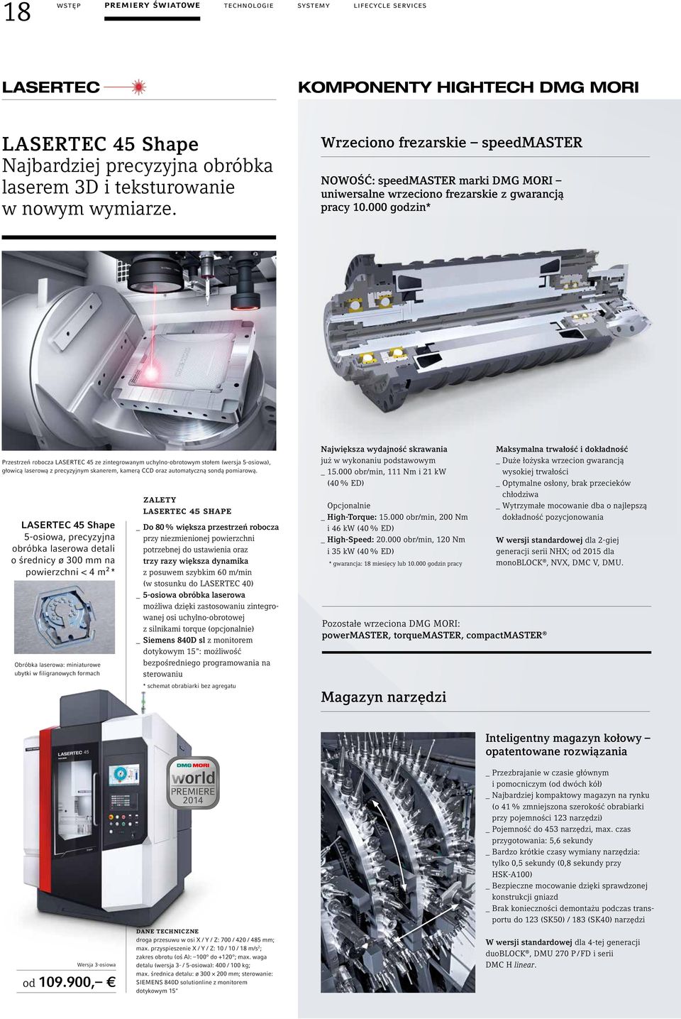 000 godzin* Przestrzeń robocza LASERTEC 45 ze zintegrowanym uchylno-obrotowym stołem (wersja 5-osiowa), głowicą laserową z precyzyjnym skanerem, kamerą CCD oraz automatyczną sondą pomiarową.