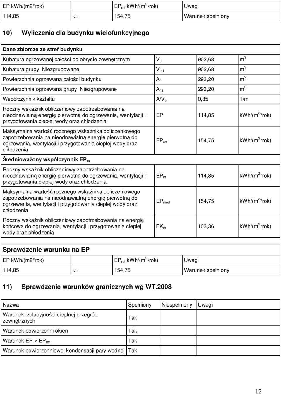 kształtu A/V e 0,85 1/m Roczny wskaźnik obliczeniowy zapotrzebowania na nieodnawialną energię pierwotną do ogrzewania, wentylacji i przygotowania ciepłej wody oraz chłodzenia Maksymalna wartość