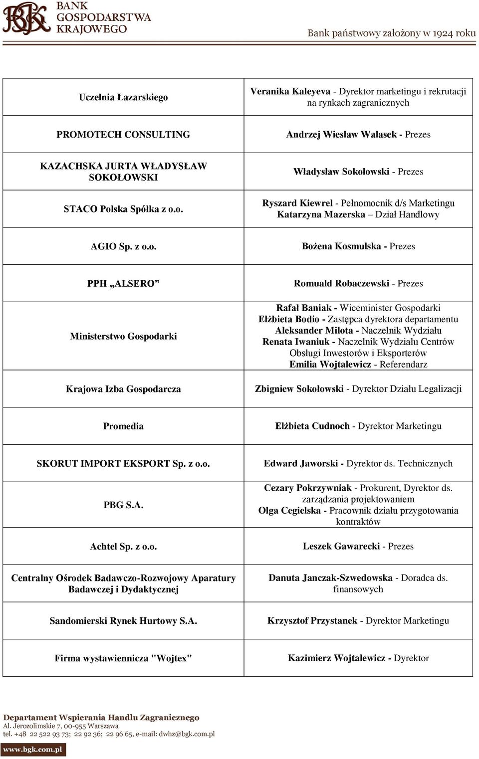 Gospodarki Krajowa Izba Gospodarcza Romuald Robaczewski - Prezes Rafał Baniak - Wiceminister Gospodarki Elżbieta Bodio - Zastępca dyrektora departamentu Aleksander Milota - Naczelnik Wydziału Renata