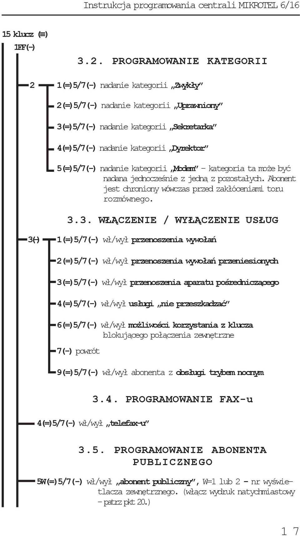 kategorii Modem - kategoria ta może być nadana jednocześnie z jedną z pozostałych. Abonent jest chroniony wówczas przed zakłóceniami toru rozmównego. 3.