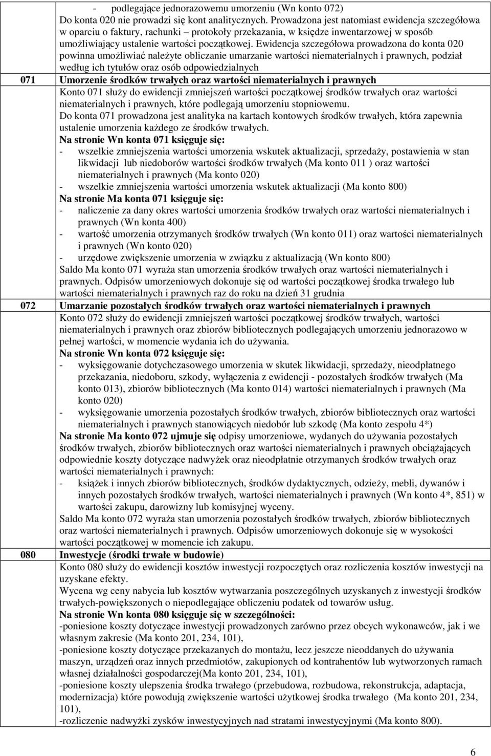 Ewidencja szczegółowa prowadzona do konta 020 powinna umożliwiać należyte obliczanie umarzanie wartości niematerialnych i prawnych, podział według ich tytułów oraz osób odpowiedzialnych 071 Umorzenie