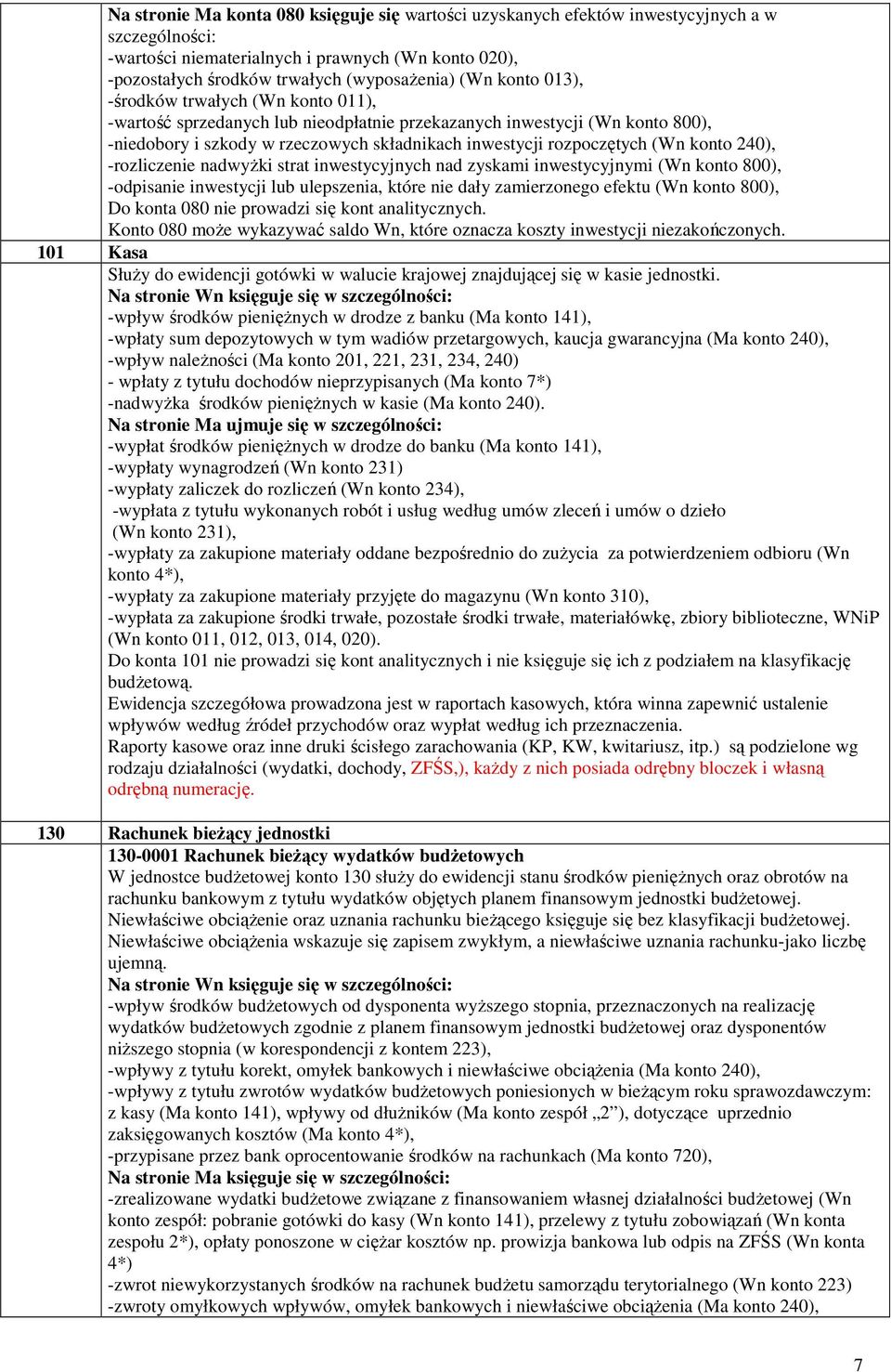 konto 240), -rozliczenie nadwyżki strat inwestycyjnych nad zyskami inwestycyjnymi (Wn konto 800), -odpisanie inwestycji lub ulepszenia, które nie dały zamierzonego efektu (Wn konto 800), Do konta 080