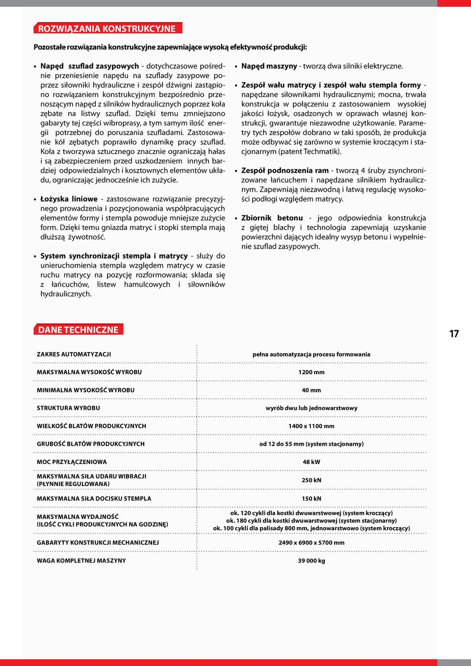 Dzięki temu zmniejszono gabaryty tej części wibroprasy, a tym samym ilość energii potrzebnej do poruszania szufladami. Zastosowanie kół zębatych poprawiło dynamikę pracy szuflad.