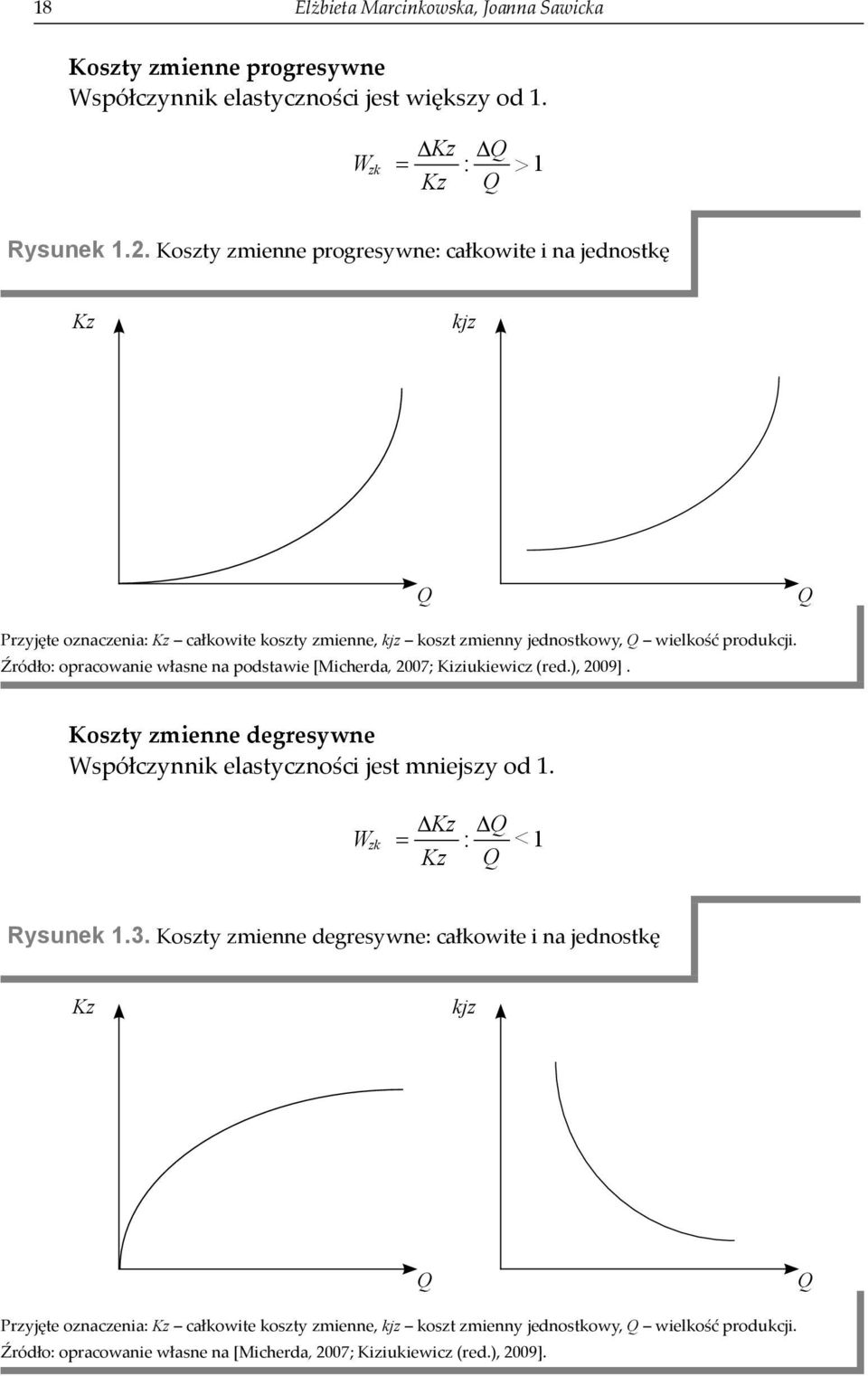 Źródło: opracowanie własne na podstawie [Micherda, 2007; Kiziukiewicz (red.), 2009]. Koszty zmienne degresywne Współczynnik elastyczności jest mniejszy od 1.