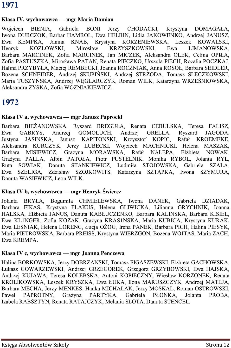 PASTUSZKA, Mirosława PATAN, Renata PIECZKO, Urszula PlECH, Rozalia POCZKAJ, Halina PRZYBYŁA, Maciej REMBECKI, Joanna ROCZNIAK, Anna ROSOŁ, Barbara SEIDLER, Bożena SCHNEIDER, Andrzej SKUPIŃSKI,