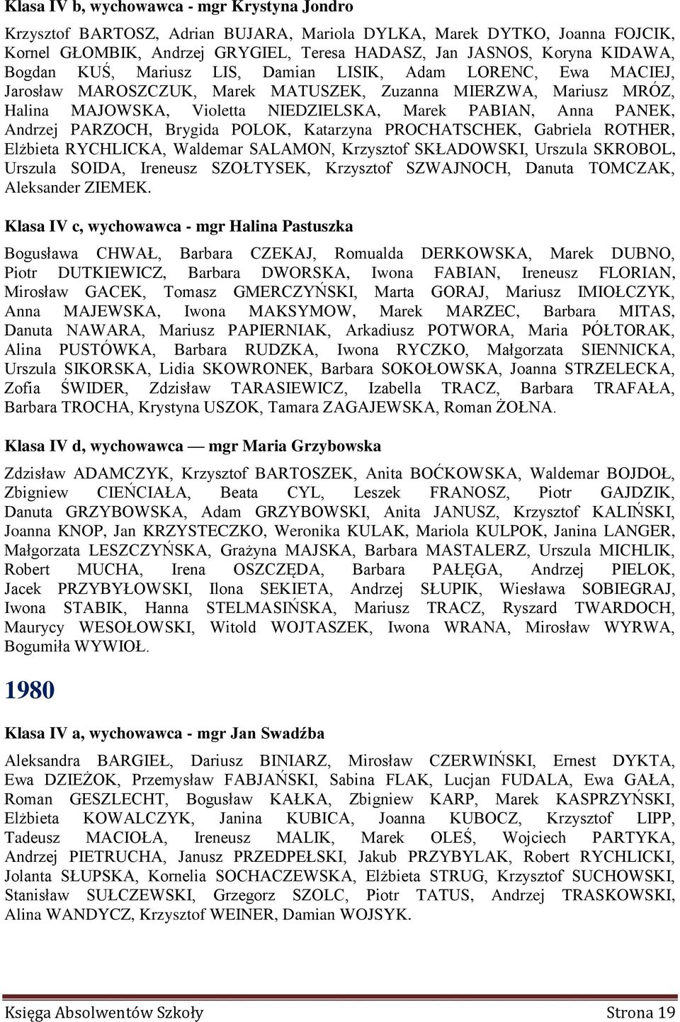 Andrzej PARZOCH, Brygida POLOK, Katarzyna PROCHATSCHEK, Gabriela ROTHER, Elżbieta RYCHLICKA, Waldemar SALAMON, Krzysztof SKŁADOWSKI, Urszula SKROBOL, Urszula SOIDA, Ireneusz SZOŁTYSEK, Krzysztof