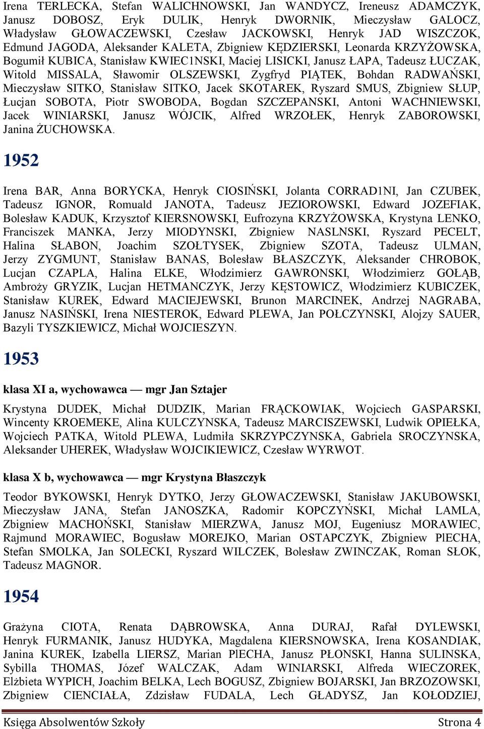 Zygfryd PIĄTEK, Bohdan RADWAŃSKI, Mieczysław SITKO, Stanisław SITKO, Jacek SKOTAREK, Ryszard SMUS, Zbigniew SŁUP, Łucjan SOBOTA, Piotr SWOBODA, Bogdan SZCZEPANSKI, Antoni WACHNIEWSKI, Jacek