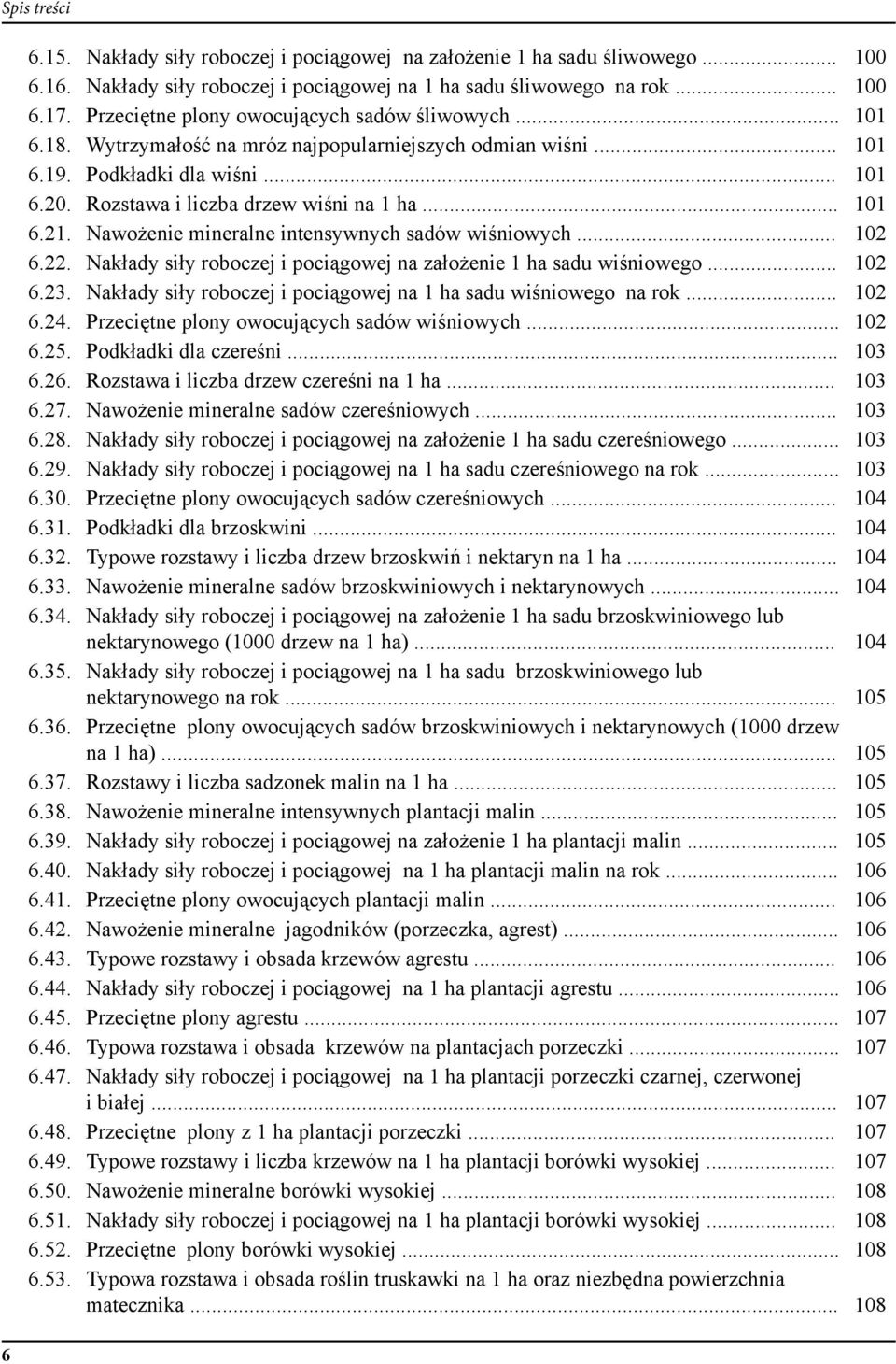 .. 101 6.21. Nawożenie mineralne intensywnych sadów wiśniowych... 102 6.22. Nakłady siły roboczej i pociągowej na założenie 1 ha sadu wiśniowego... 102 6.23.