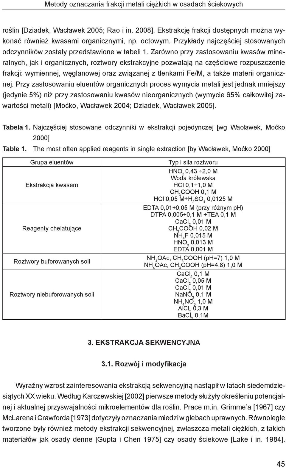 Zarówno przy zastosowaniu kwasów mineralnych, jak i organicznych, roztwory ekstrakcyjne pozwalają na częściowe rozpuszczenie frakcji: wymiennej, węglanowej oraz związanej z tlenkami Fe/M, a także