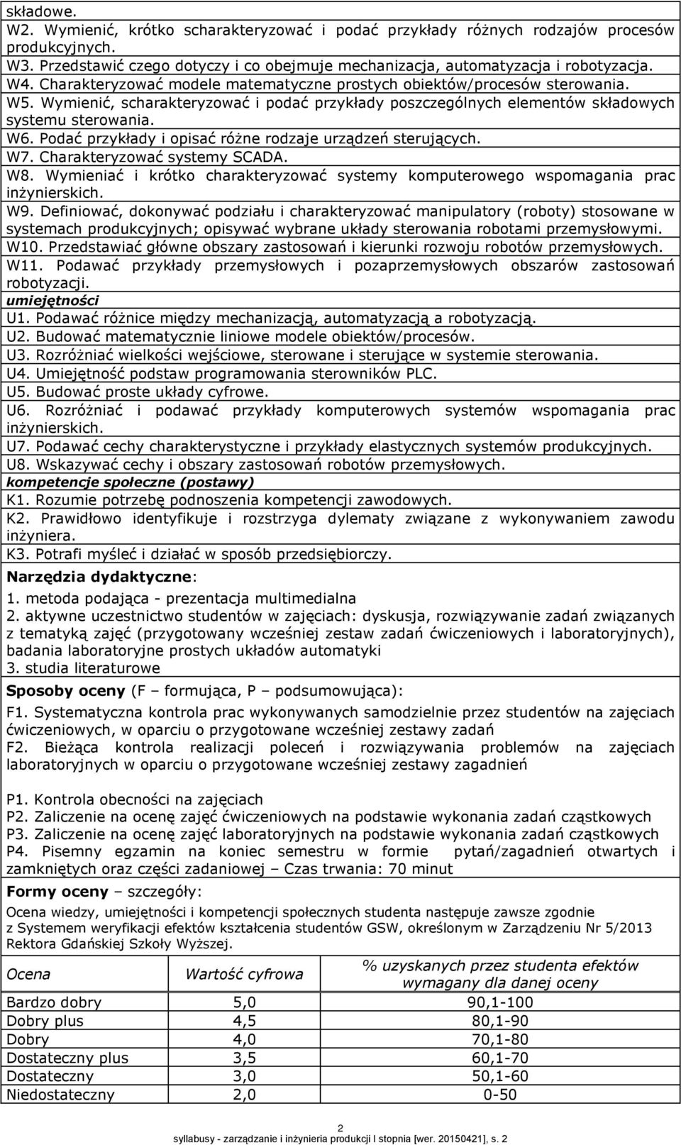 Podać przykłady i opisać różne rodzaje urządzeń sterujących. W7. Charakteryzować systemy SCADA. W8. Wymieniać i krótko charakteryzować systemy komputerowego wspomagania prac inżynierskich. W9.