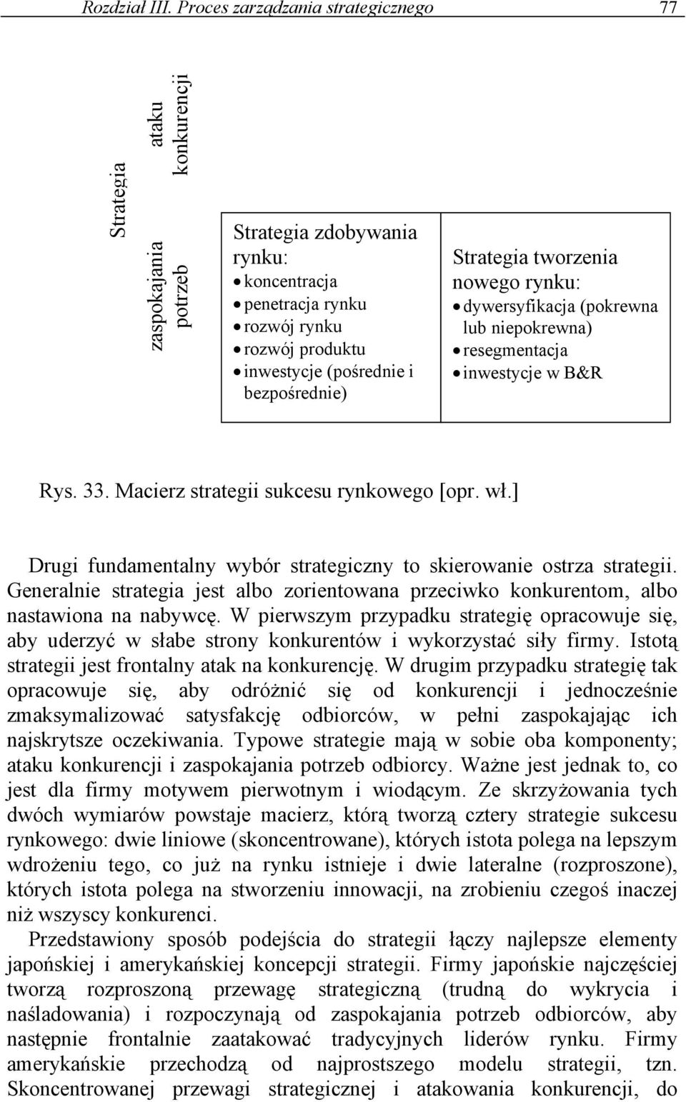 bezpośrednie) Strategia tworzenia nowego rynku: dywersyfikacja (pokrewna lub niepokrewna) resegmentacja inwestycje w B&R Rys. 33. Macierz strategii sukcesu rynkowego [opr. wł.