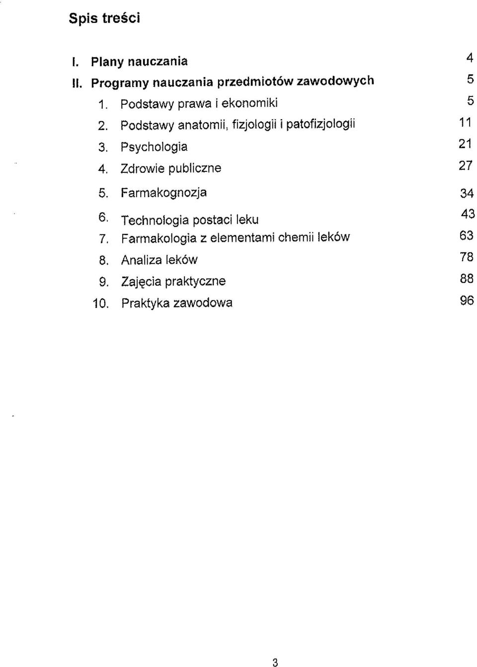 Psychologia 4. Zdrowie publiczne 5. Farmakognozja 6, Technologia postaci leku 7.