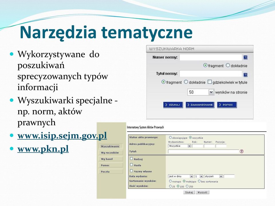 informacji Wyszukiwarki specjalne - np.