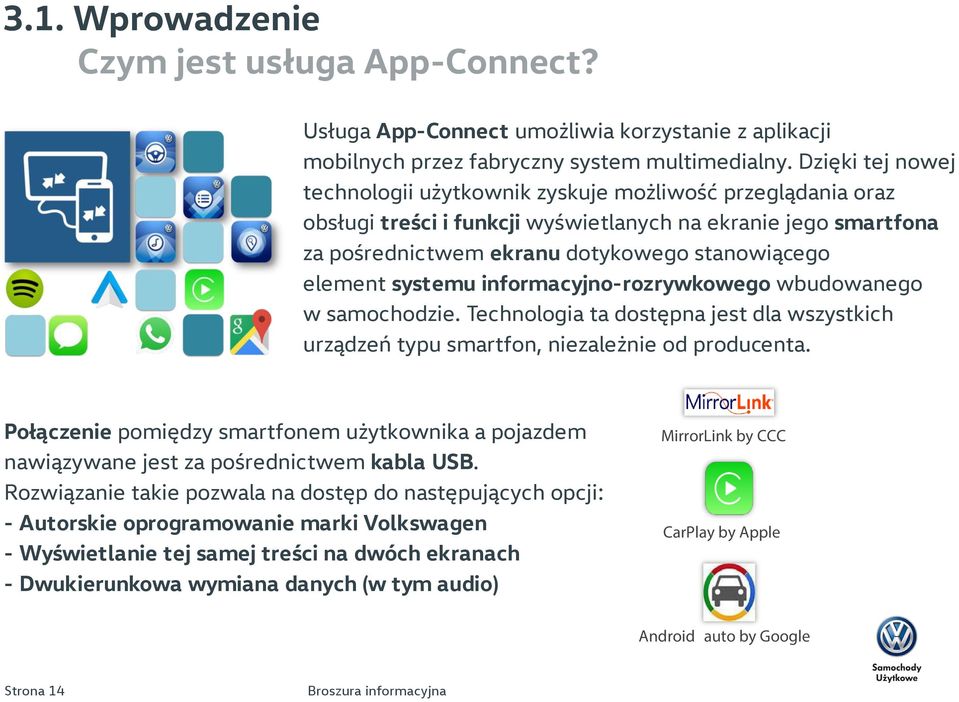systemu informacyjno-rozrywkowego wbudowanego w samochodzie. Technologia ta dostępna jest dla wszystkich urządzeń typu smartfon, niezależnie od producenta.