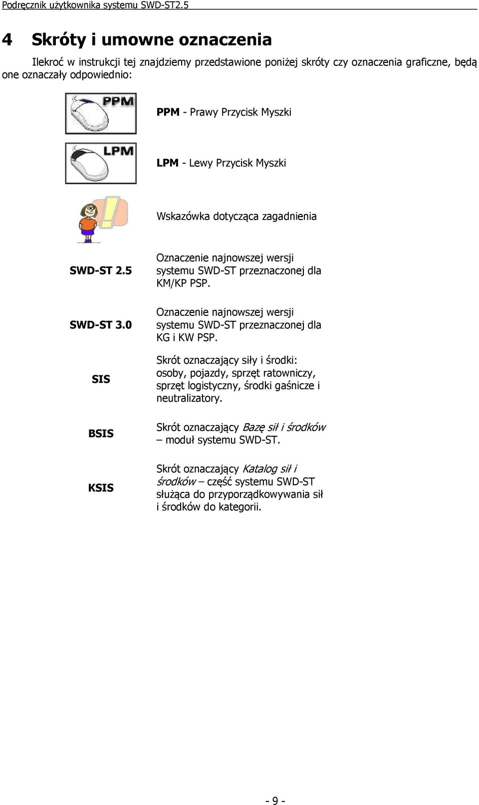 0 SIS BSIS KSIS Oznaczenie najnowszej wersji systemu SWD-ST przeznaczonej dla KG i KW PSP.