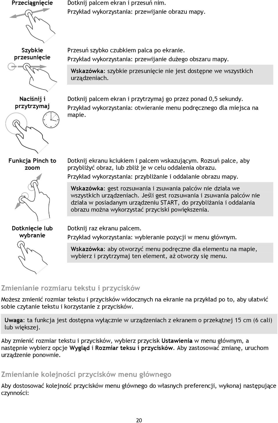 Naciśnij i przytrzymaj Dotknij palcem ekran i przytrzymaj go przez ponad 0,5 sekundy. Przykład wykorzystania: otwieranie menu podręcznego dla miejsca na mapie.