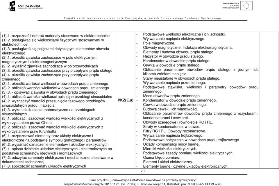 3. określić zjawiska zachodzące przy przepływie prądu stałego (4).4. określić zjawiska zachodzące przy przepływie prądu zmiennego (3).1. określić wartości wielkości w obwodach prądu zmiennego (3).2.