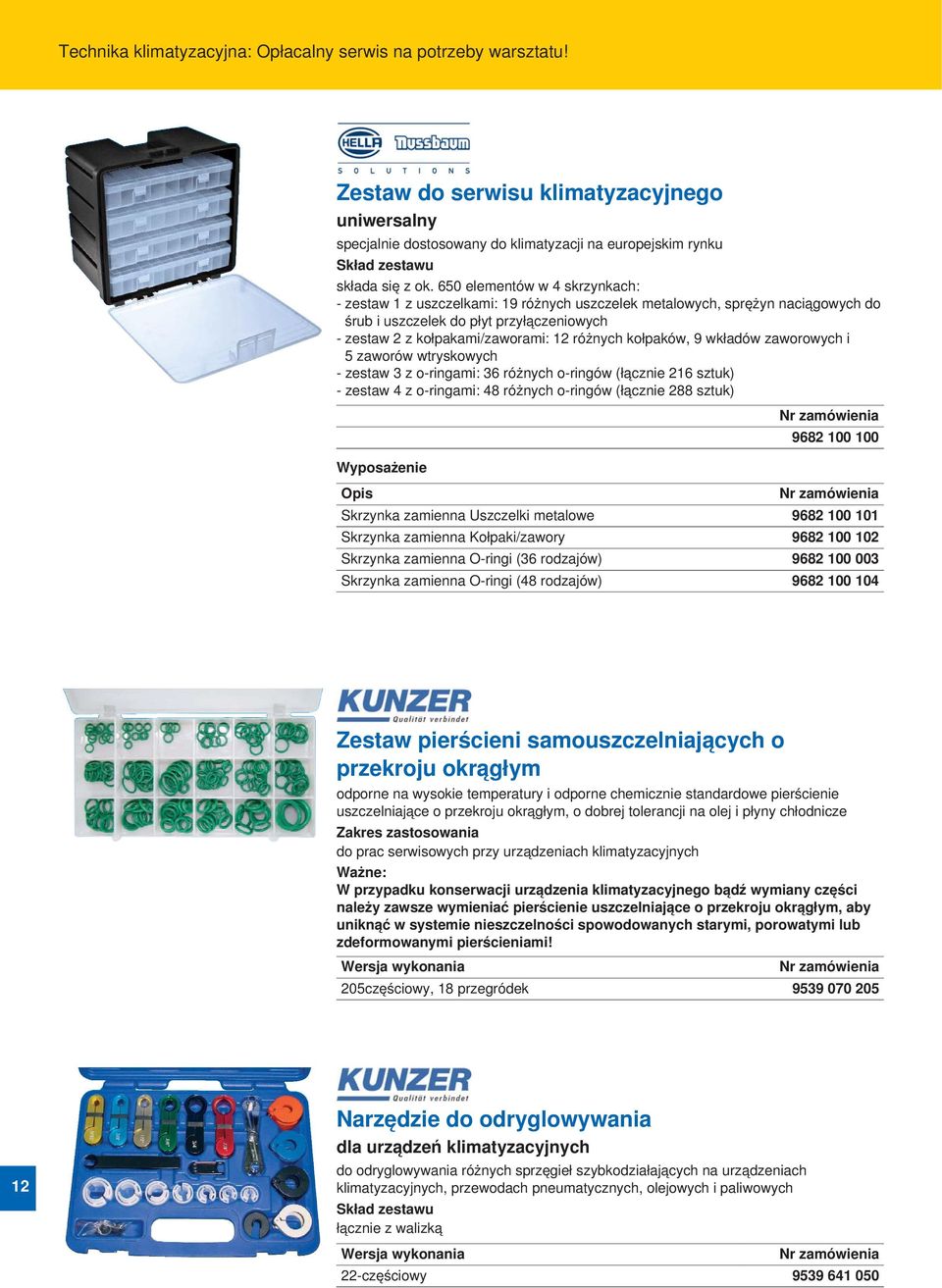 kołpaków, 9 wkładów zaworowych i 5 zaworów wtryskowych - zestaw 3 z o-ringami: 36 różnych o-ringów (łącznie 216 sztuk) - zestaw 4 z o-ringami: 48 różnych o-ringów (łącznie 288 sztuk) 9682 100 100