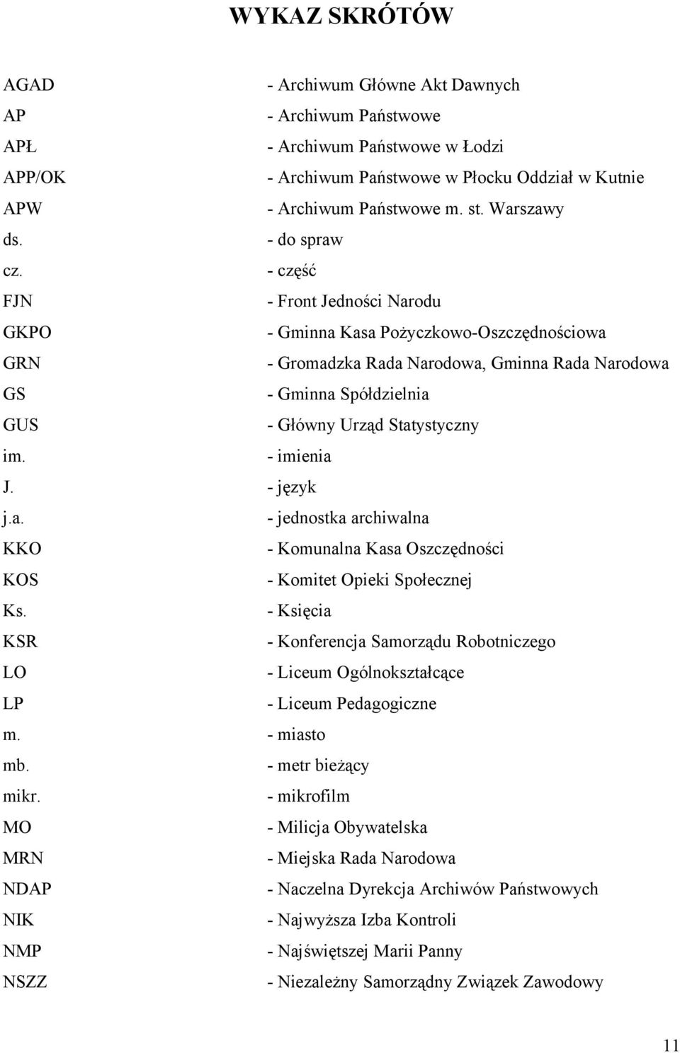 - część FJN - Front Jedności Narodu GKPO - Gminna Kasa Pożyczkowo-Oszczędnościowa GRN - Gromadzka Rada Narodowa, Gminna Rada Narodowa GS - Gminna Spółdzielnia GUS - Główny Urząd Statystyczny im.