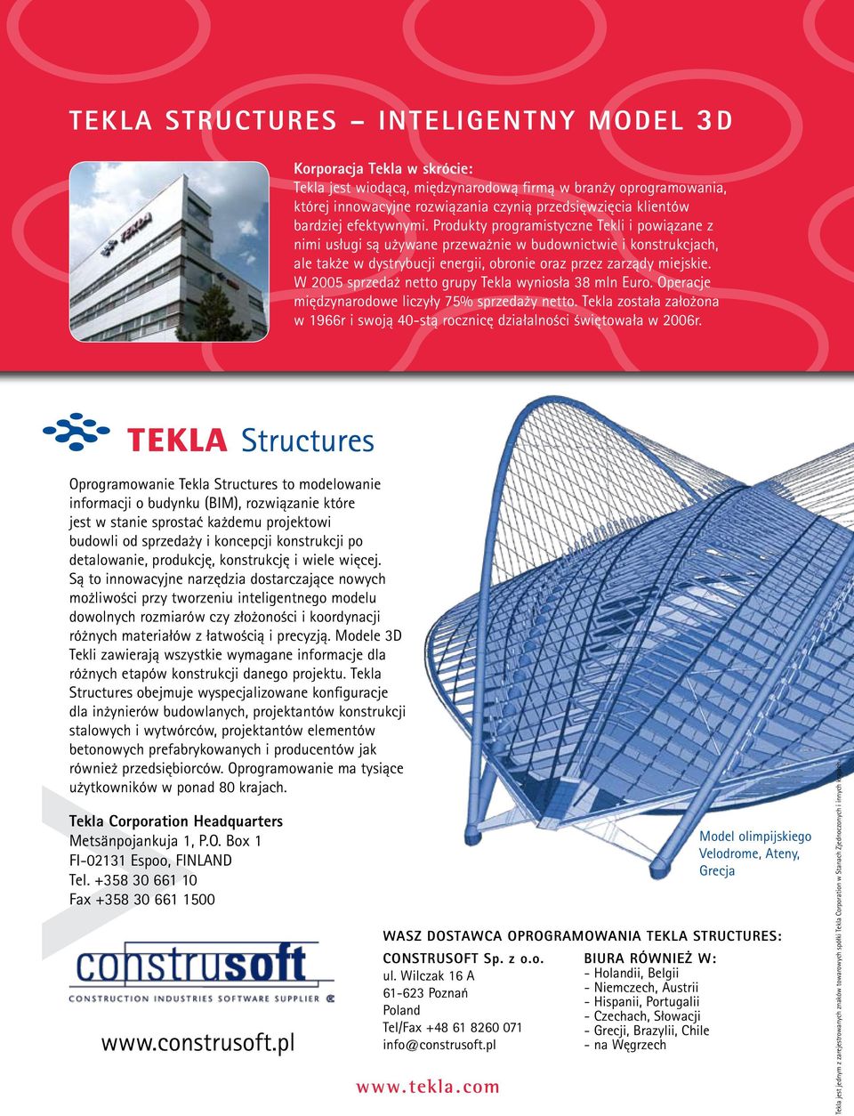 Produkty programistyczne Tekli i powiązane z nimi usługi są używane przeważnie w budownictwie i konstrukcjach, ale także w dystrybucji energii, obronie oraz przez zarządy miejskie.