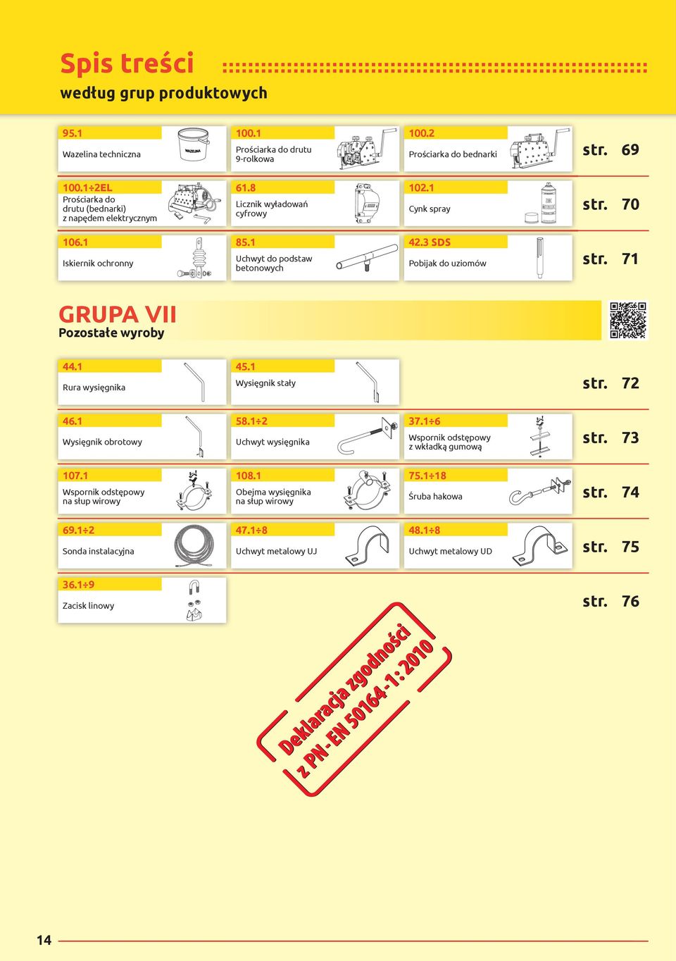 3 SDS Pobijak do uziomów str. 71 44.1 Rura wysięgnika 45.1 Wysięgnik stały str. 72 46.1 Wysięgnik obrotowy 58.1 2 Uchwyt wysięgnika 37.1 6 Wspornik odstępowy z wkładką gumową str.