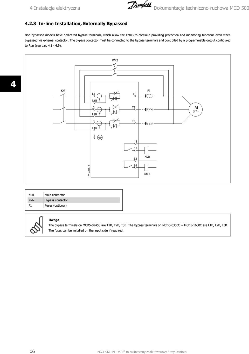 when bypassed via external contactor. The bypass contactor must be connected to the bypass terminals and controlled by a programmable output configured to Run (see par. 4.1-4.9).