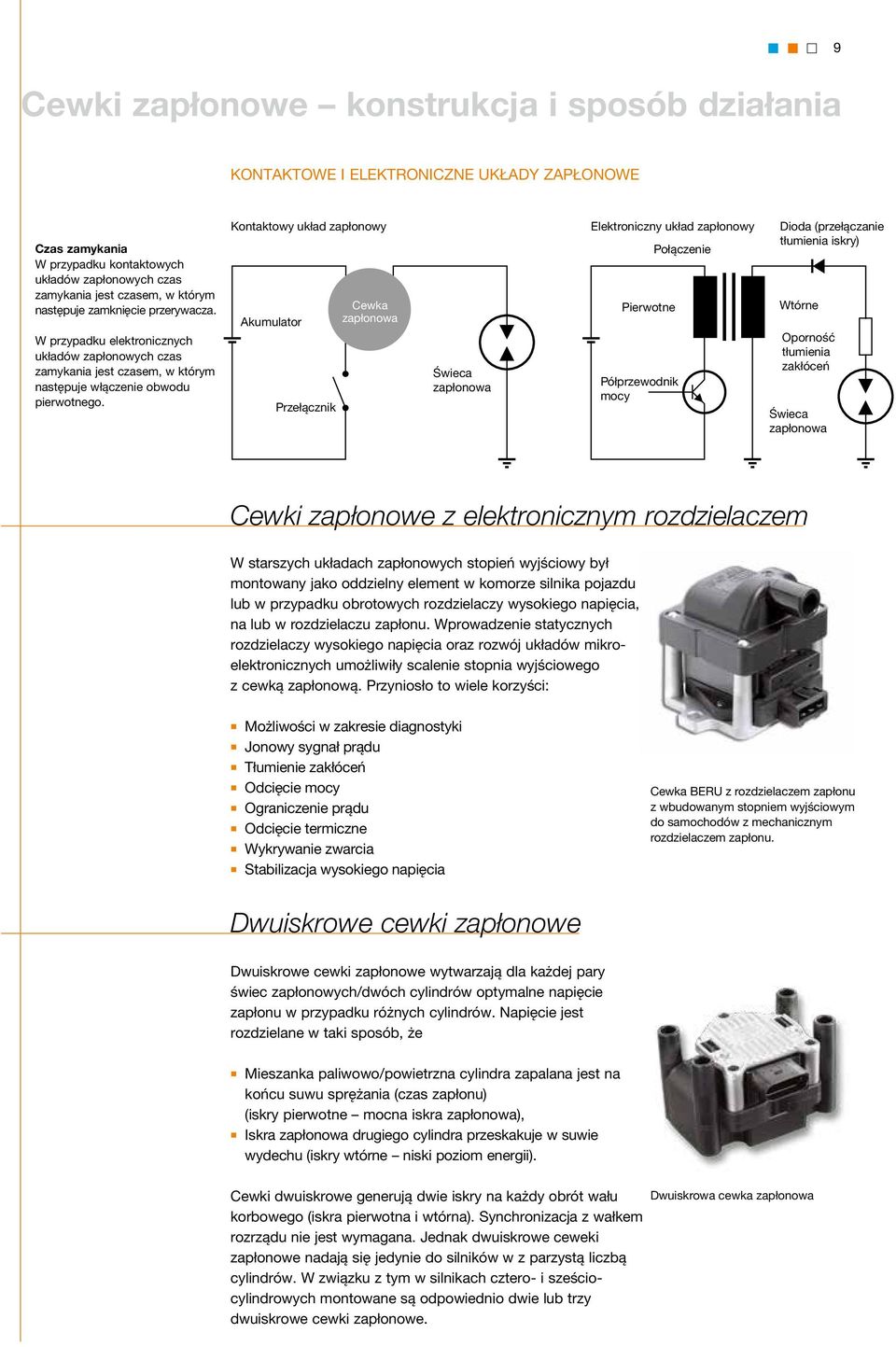 Kontaktowy układ zapłonowy Akumulator Przełącznik Cewka zapłonowa Świeca zapłonowa Elektroniczny układ zapłonowy Pierwotne Półprzewodnik mocy Połączenie Dioda (przełączanie tłumienia iskry) Wtórne