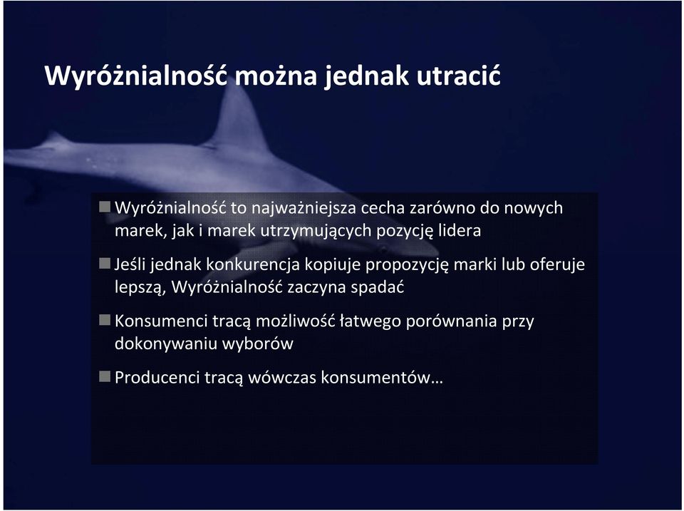 kopiuje propozycjęmarki lub oferuje lepszą, Wyróżnialność zaczyna spadać Konsumenci