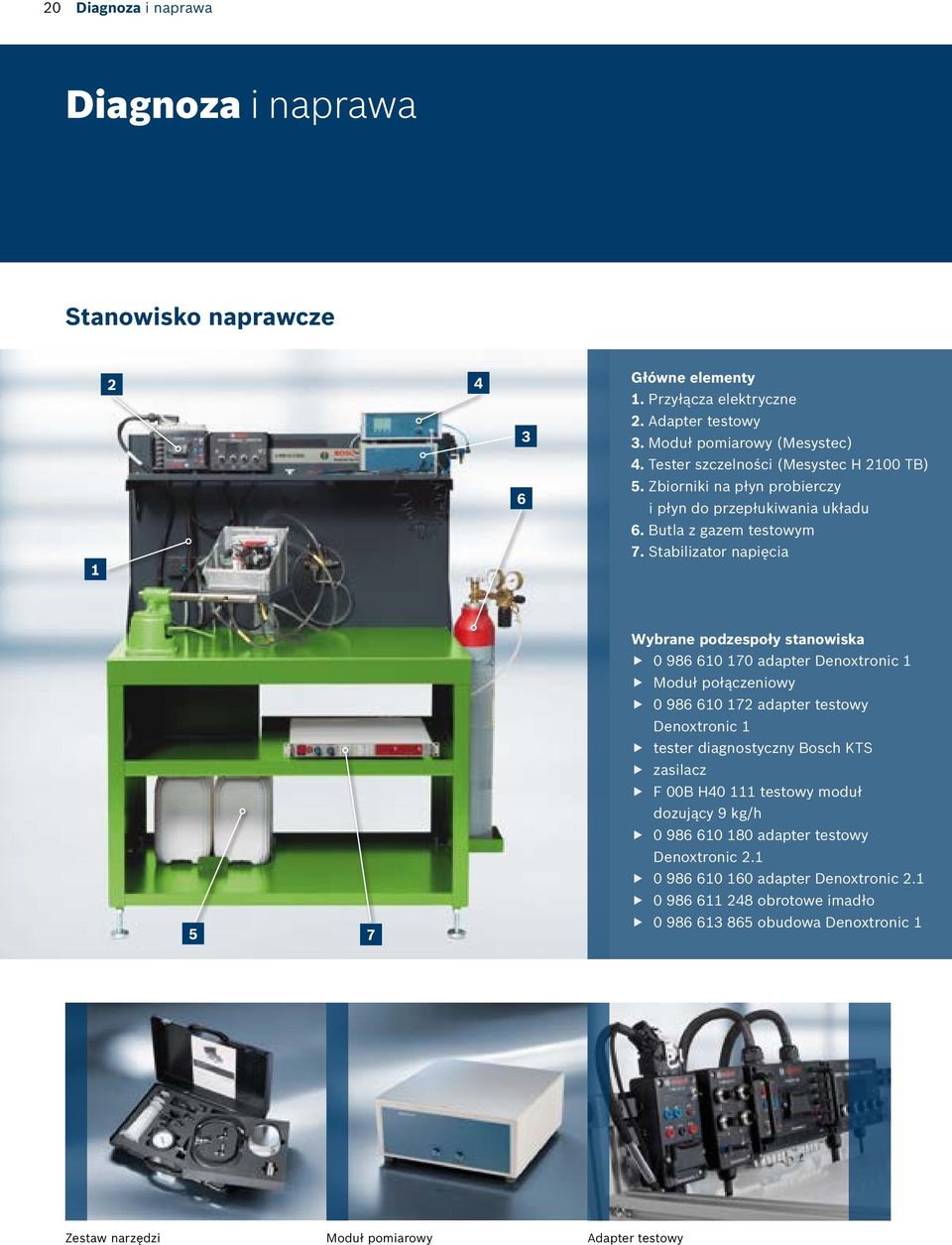 Stabilizator napięcia 5 7 Wybrane podzespoły stanowiska 0 986 610 170 adapter Denoxtronic 1 Moduł połączeniowy 0 986 610 172 adapter testowy Denoxtronic 1 tester diagnostyczny Bosch