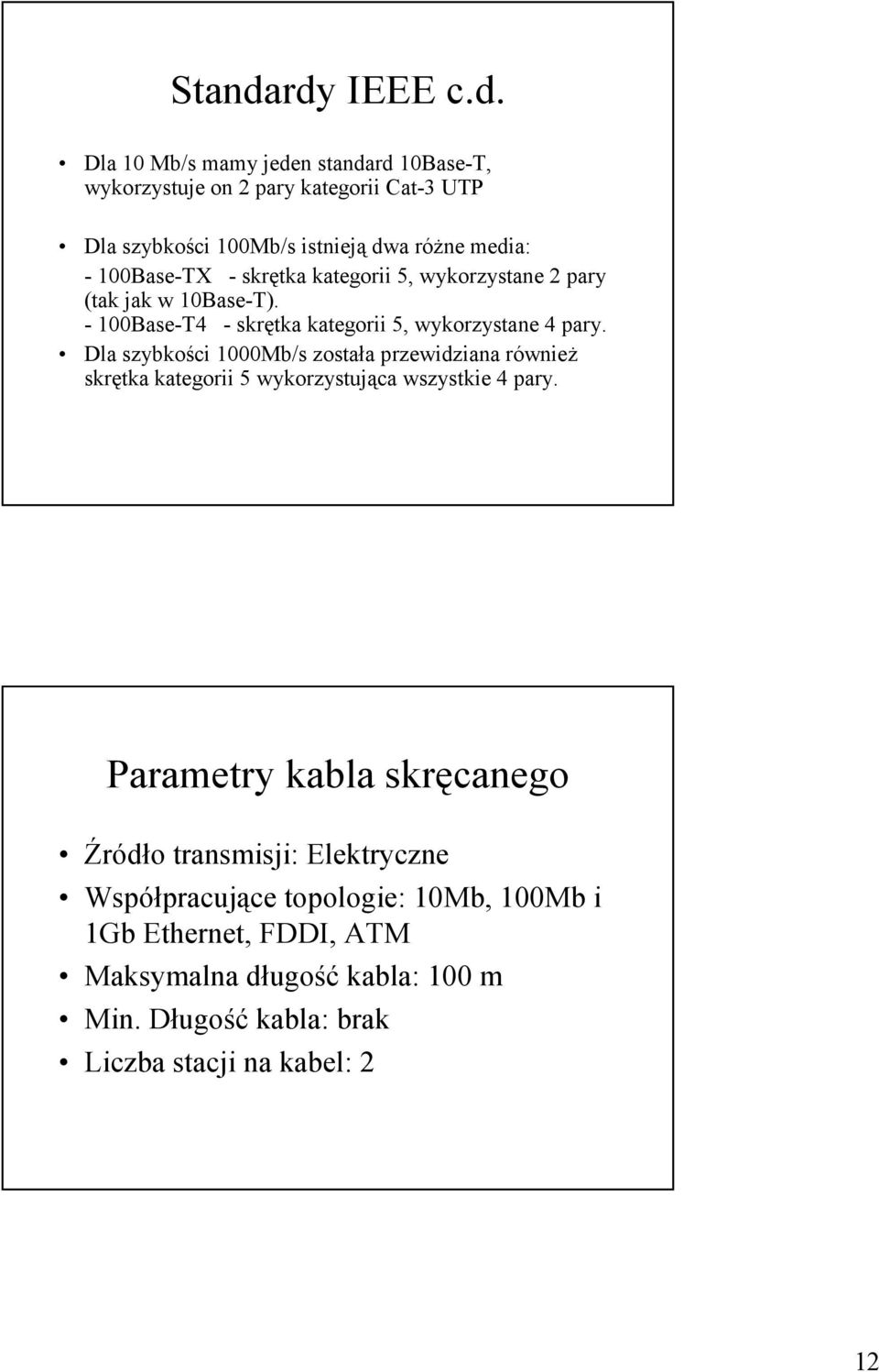 100Base-TX - skrętka kategorii 5, wykorzystane 2 pary (tak jak w 10Base-T). - 100Base-T4 - skrętka kategorii 5, wykorzystane 4 pary.