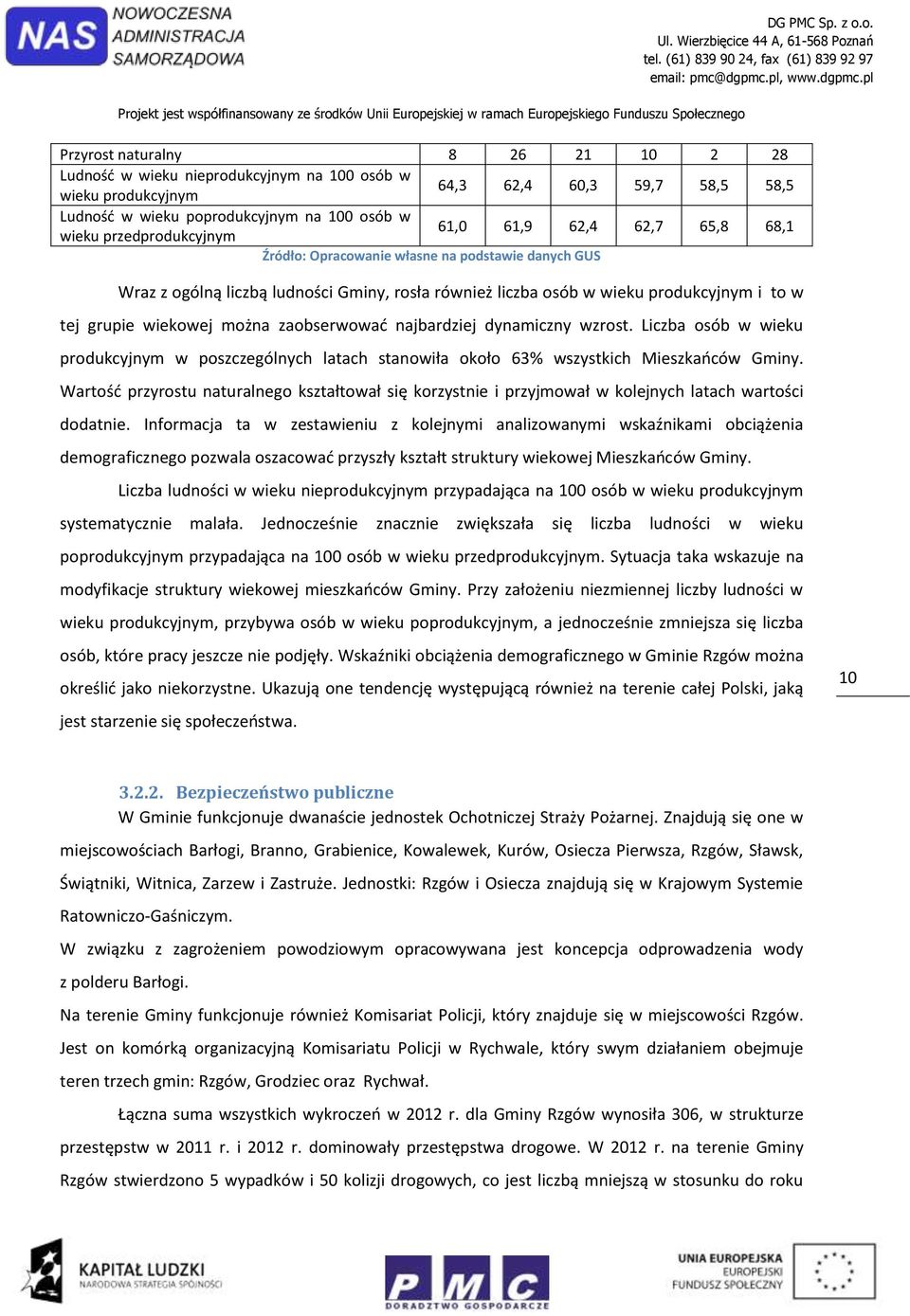 zaobserwować najbardziej dynamiczny wzrost. Liczba osób w wieku produkcyjnym w poszczególnych latach stanowiła około 63% wszystkich Mieszkańców Gminy.