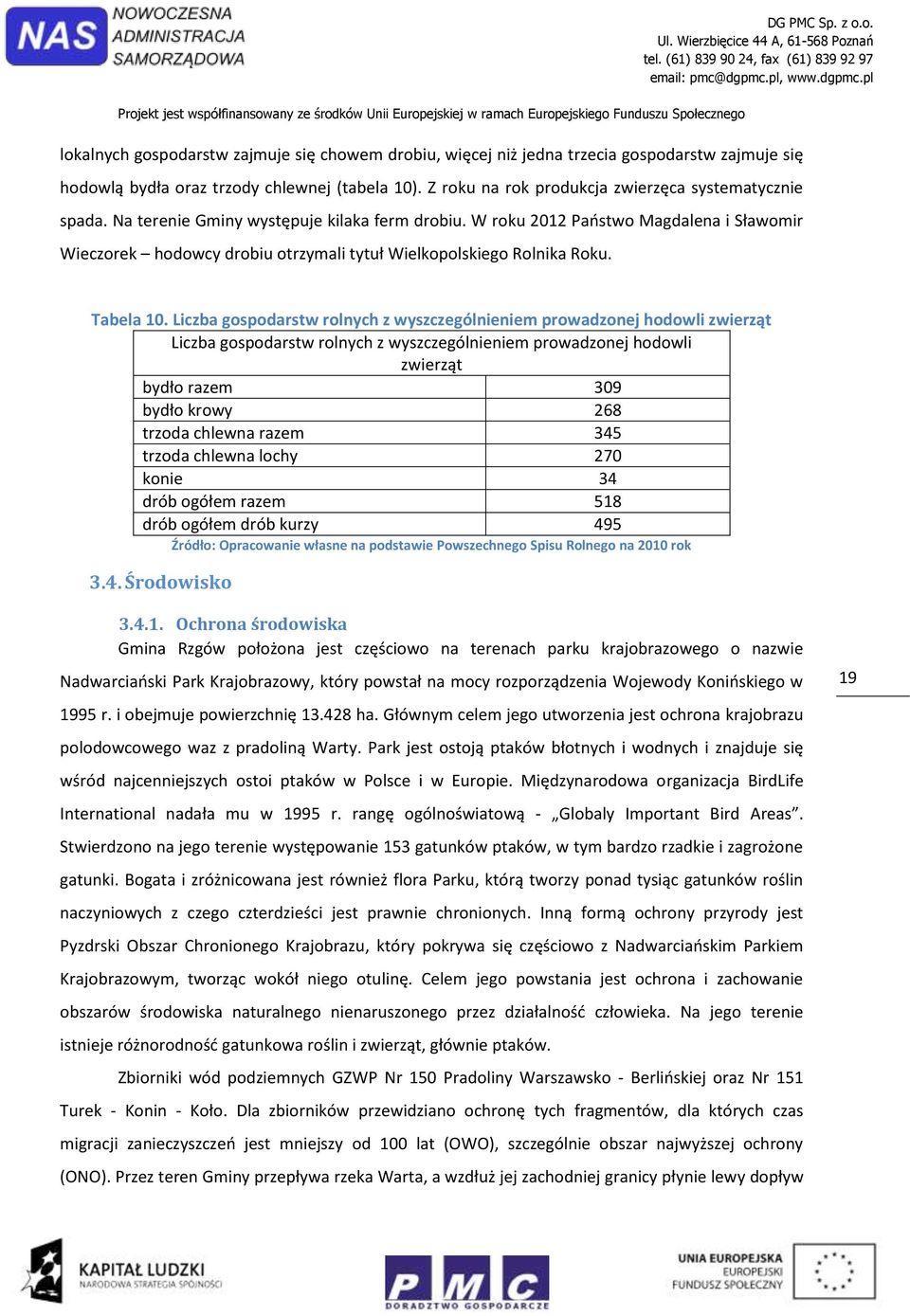 W roku 2012 Państwo Magdalena i Sławomir Wieczorek hodowcy drobiu otrzymali tytuł Wielkopolskiego Rolnika Roku. Tabela 10.