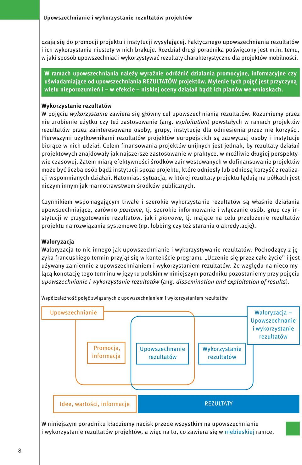 W ramach upowszechniania należy wyraźnie odróżnić działania promocyjne, informacyjne czy uświadamiające od upowszechniania REZULTATÓW projektów.