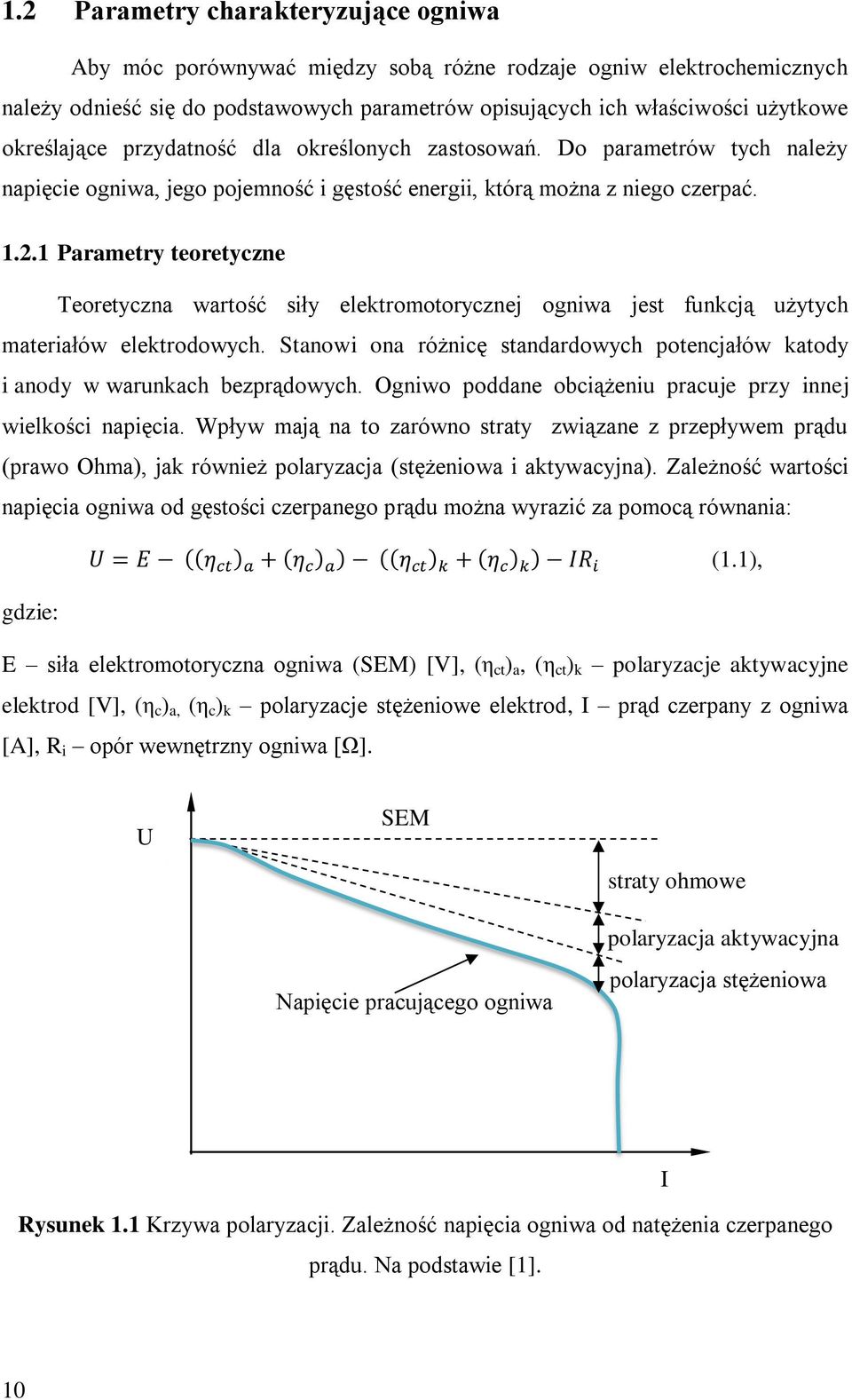 1 Parametry teoretyczne Teoretyczna wartość siły elektromotorycznej ogniwa jest funkcją użytych materiałów elektrodowych.