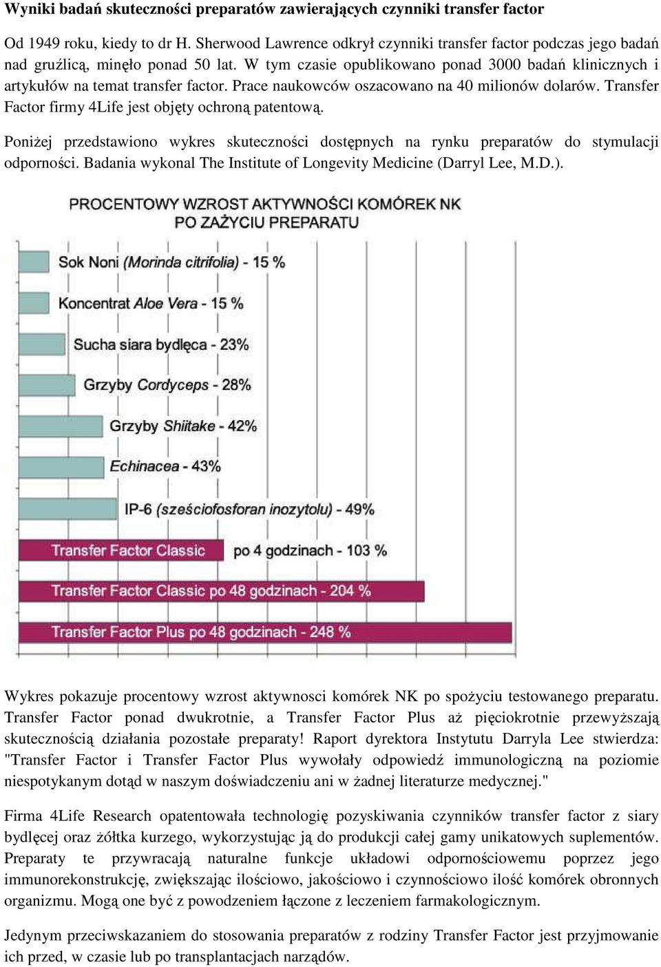 Prace naukowców oszacowano na 40 milionów dolarów. Transfer Factor firmy 4Life jest objęty ochroną patentową.