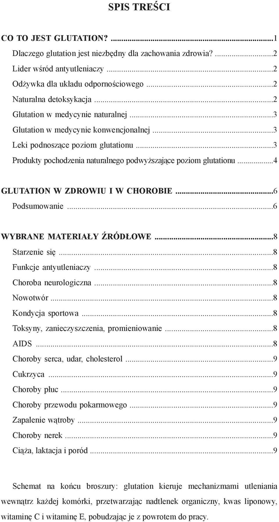 ..4 GLUTATION W ZDROWIU I W CHOROBIE...6 Podsumowanie...6 WYBRANE MATERIAŁY ŹRÓDŁOWE...8 Starzenie się...8 Funkcje antyutleniaczy...8 Choroba neurologiczna...8 Nowotwór...8 Kondycja sportowa.