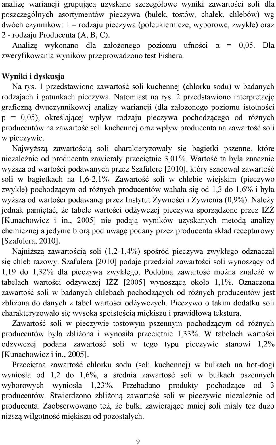 Wyniki i dyskusja Na rys. 1 przedstawiono zawartość soli kuchennej (chlorku sodu) w badanych rodzajach i gatunkach pieczywa. Natomiast na rys.