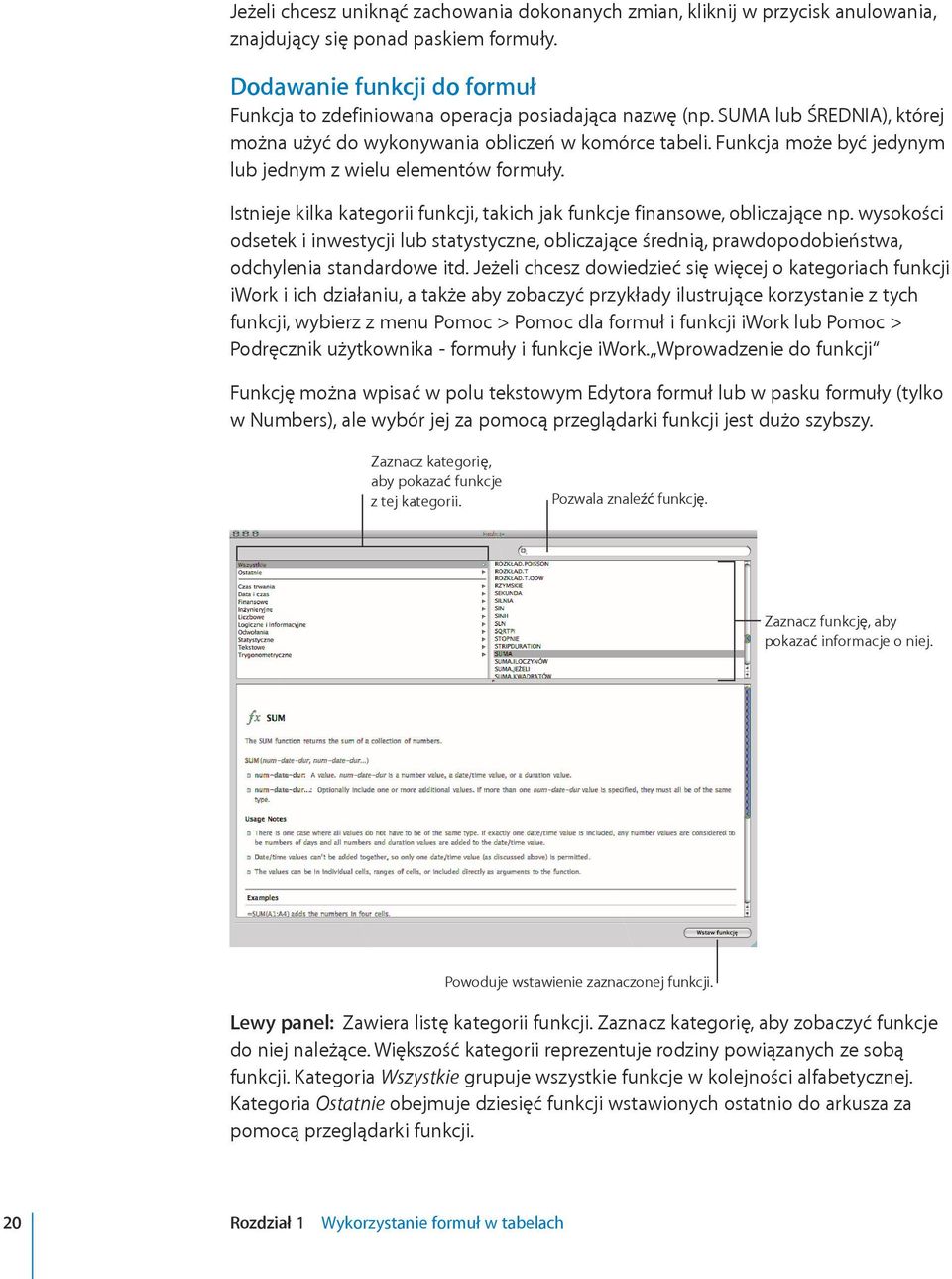 Funkcja może być jedynym lub jednym z wielu elementów formuły. Istnieje kilka kategorii funkcji, takich jak funkcje finansowe, obliczające np.