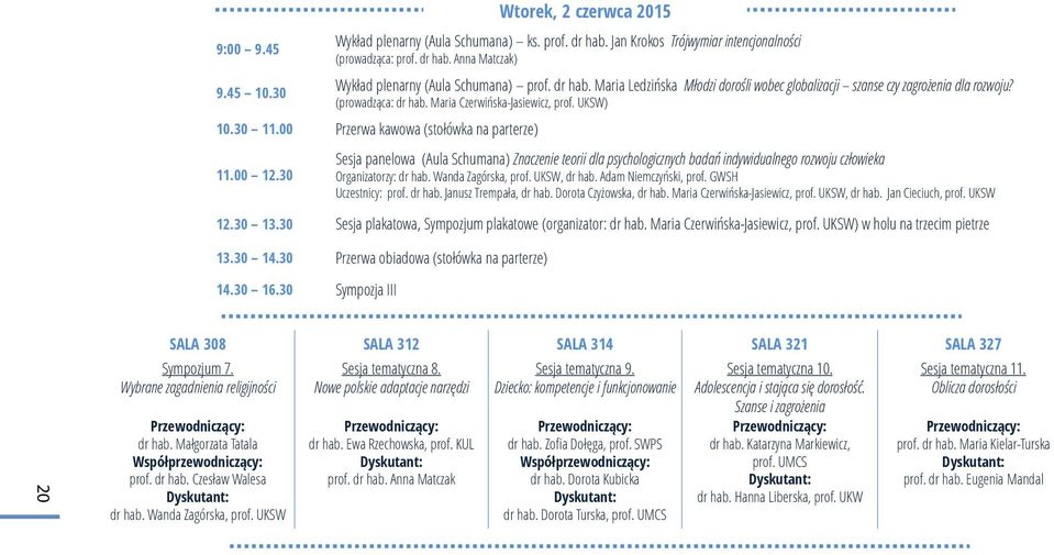 00 Przerwa kawowa (stołówka na parterze) 11.00 12.30 Sesja panelowa (Aula Schumana) Znaczenie teorii dla psychologicznych badań indywidualnego rozwoju człowieka Organizatorzy: dr hab.