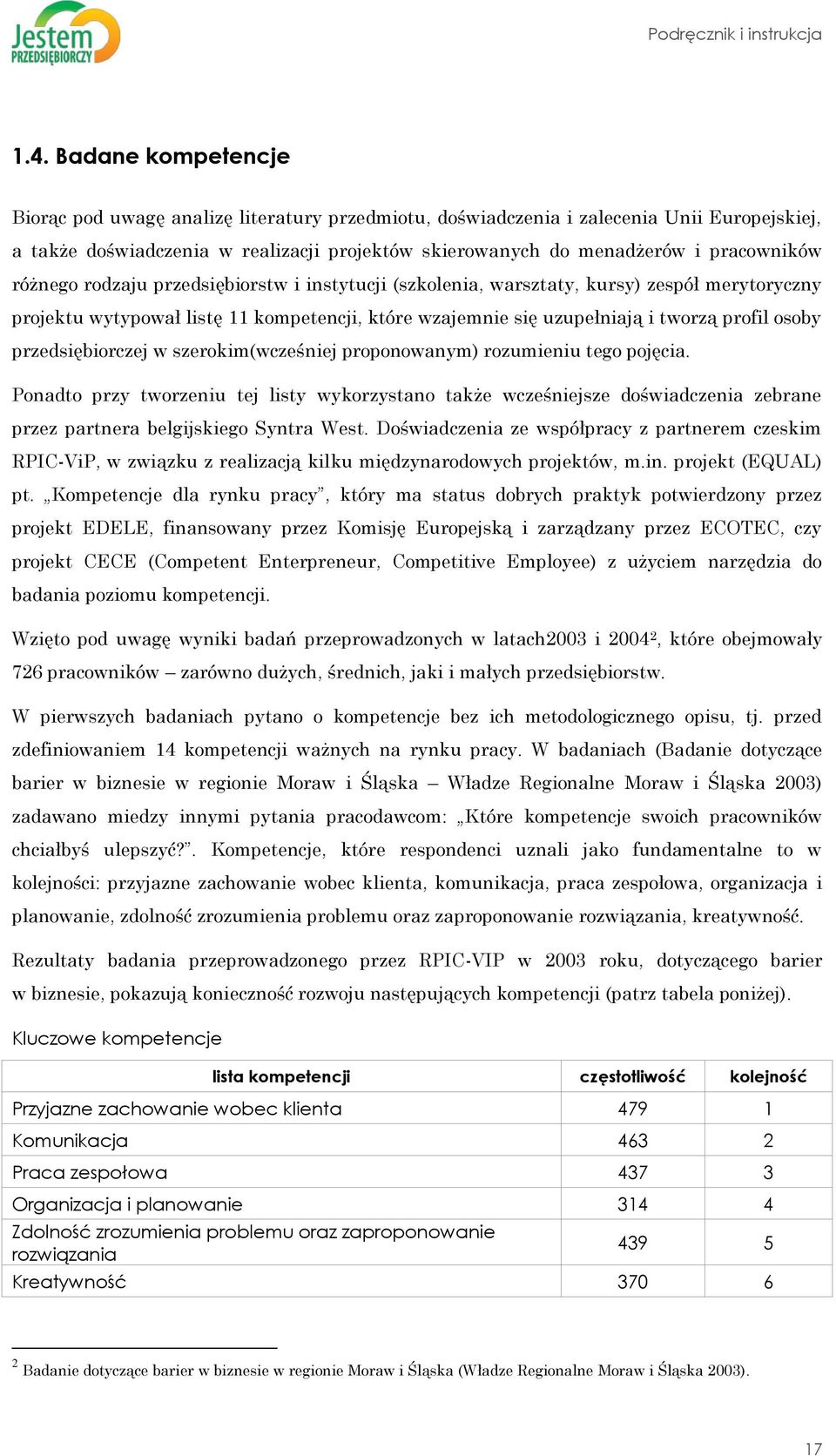 różnego rodzaju przedsiębiorstw i instytucji (szkolenia, warsztaty, kursy) zespół merytoryczny projektu wytypował listę 11 kompetencji, które wzajemnie się uzupełniają i tworzą profil osoby