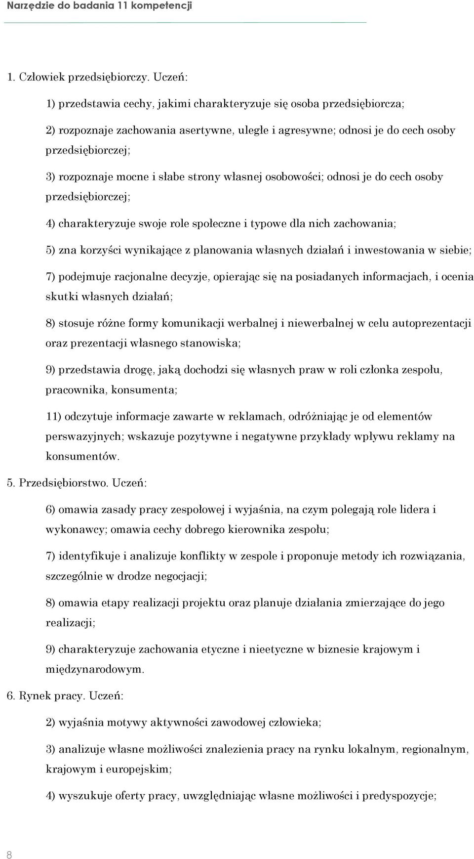 słabe strony własnej osobowości; odnosi je do cech osoby przedsiębiorczej; 4) charakteryzuje swoje role społeczne i typowe dla nich zachowania; 5) zna korzyści wynikające z planowania własnych