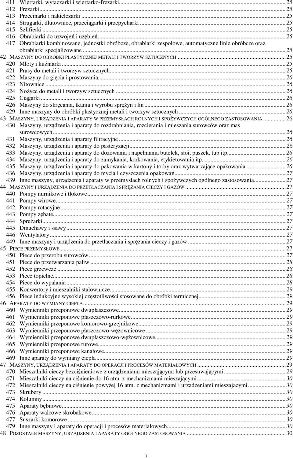 ..25 42 MASZYNY DO OBRÓBKI PLASTYCZNEJ METALI I TWORZYW SZTUCZNYCH...25 420 Młoty i kuźniarki...25 421 Prasy do metali i tworzyw sztucznych...25 422 Maszyny do gięcia i prostowania...26 423 Nitownice.