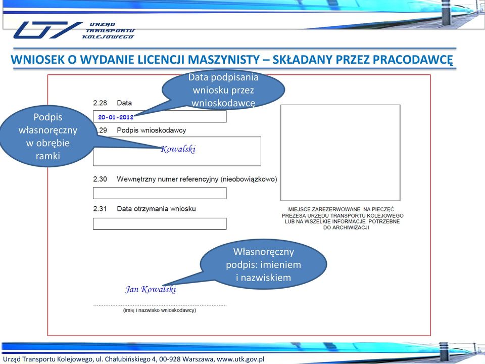 wnioskodawcę Własnoręczny podpis: imieniem i nazwiskiem Urząd