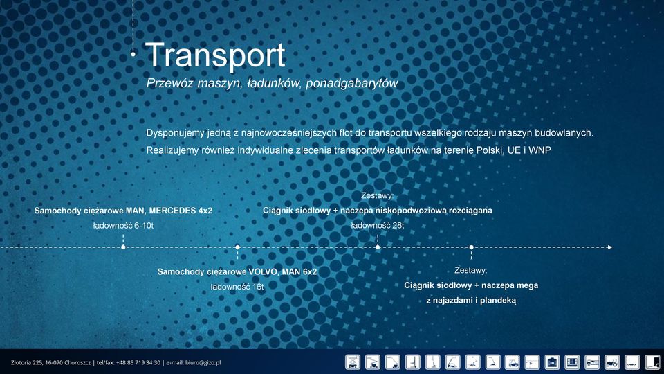 Realizujemy również indywidualne zlecenia transportów ładunków na terenie Polski, UE i WNP Zestawy: Samochody ciężarowe