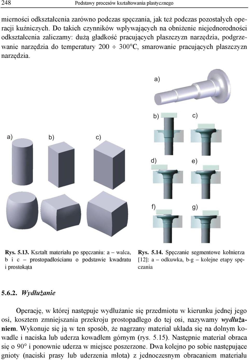 pracujących płaszczyzn narzędzia. Rys. 5.13. Kształt materiału po spęczaniu: a walca, b i c prostopadłościanu o podstawie kwadratu i prostokąta Rys. 5.14.