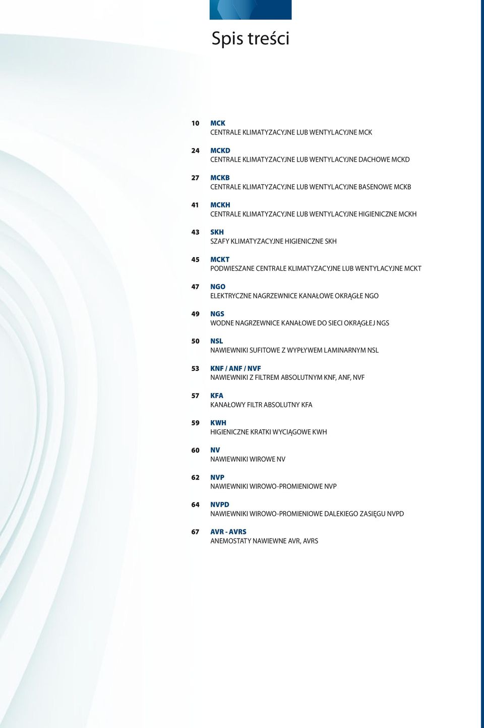 ELEKTRYCZNE NAGRZEWNICE KANAŁOWE OKRĄGŁE NGO NGS WODNE NAGRZEWNICE KANAŁOWE DO SIECI OKRĄGŁEJ NGS NSL NAWIEWNIKI SUFITOWE Z WYPŁYWEM LAMINARNYM NSL KNF / ANF / NVF NAWIEWNIKI Z FILTREM ABSOLUTNYM