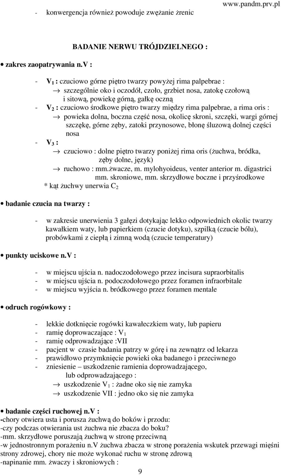 2 : czuciowo środkowe piętro twarzy między rima palpebrae, a rima oris : powieka dolna, boczna część nosa, okolicę skroni, szczęki, wargi górnej szczękę, górne zęby, zatoki przynosowe, błonę śluzową