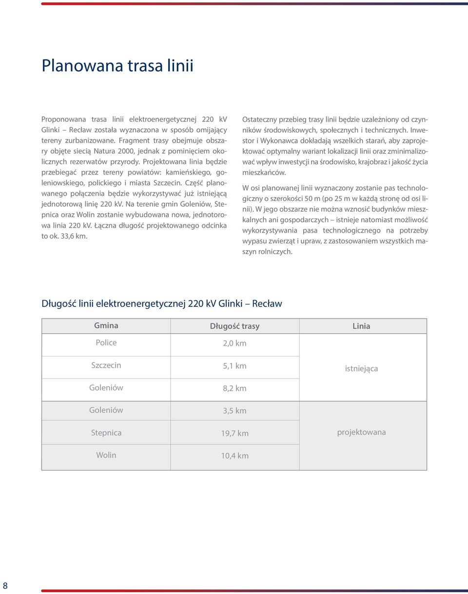 Projektowana linia będzie przebiegać przez tereny powiatów: kamieńskiego, goleniowskiego, polickiego i miasta Szczecin.